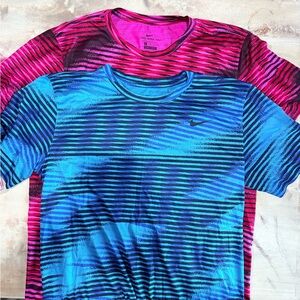 Nike Men’s Blue and Pink Striped Dri-FIT Crew Tee Pair